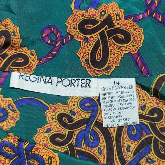 VTG Regina Porter Secretary Blouse Womens Size 14 Green Gold Knot Rope - Picture 13 of 15